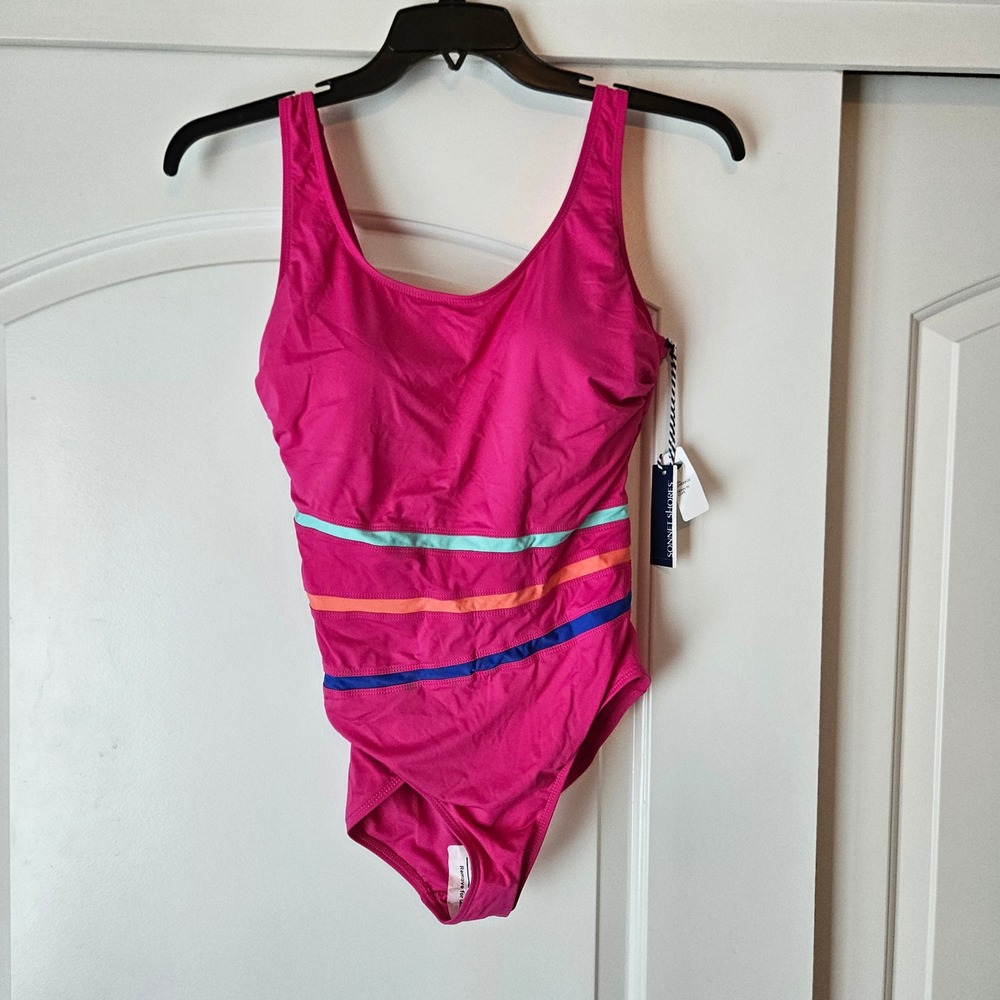 Sonnet Shores One Piece‎ Swimsuit Malibu Pink Slimming Sewn In Cups Size 10
